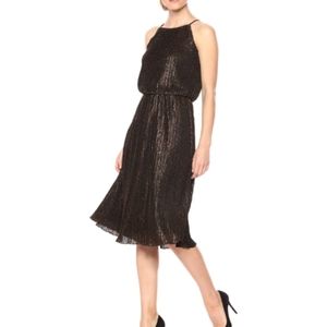 Julia Jordan Bronze Shimmer Pleated Spaghetti Strap Dress